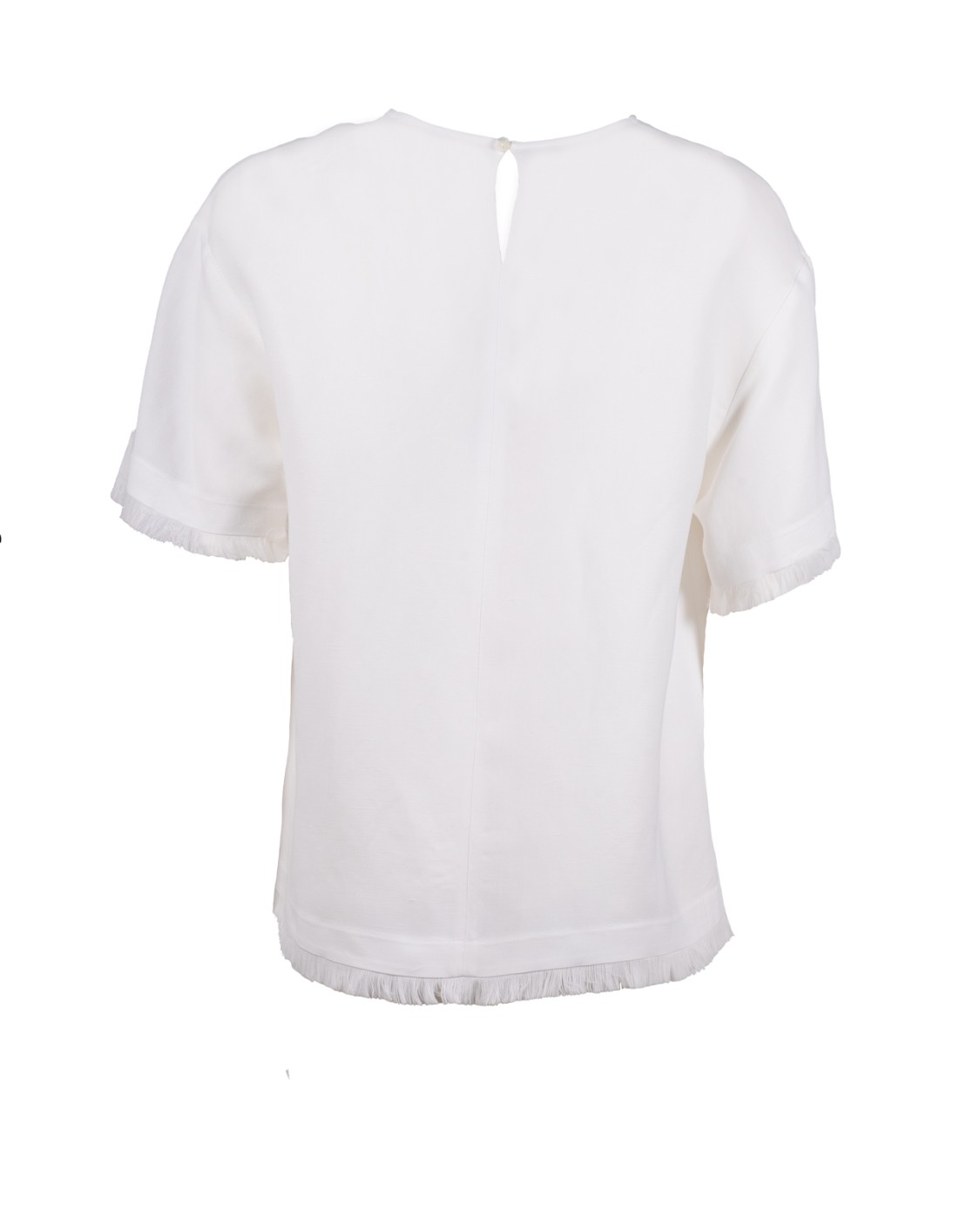 shop ANTONELLI  Top: Antonelli top in cotone "Dumont".
Maniche corte.
Girocollo.
Giromanica e orlo con frange.
Abbottonatura dietro al collo.
Composizione: 95% Cotone, 5% Elastan.
Made in Italy.. DUMONT N2682 935-001 number 8914150